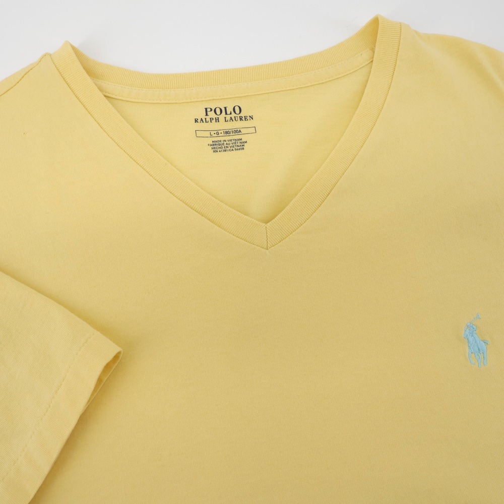 Polo Ralph Lauren V-Neck Pony Logo T-Shirt Yellow Mens Large - Minor Flaw